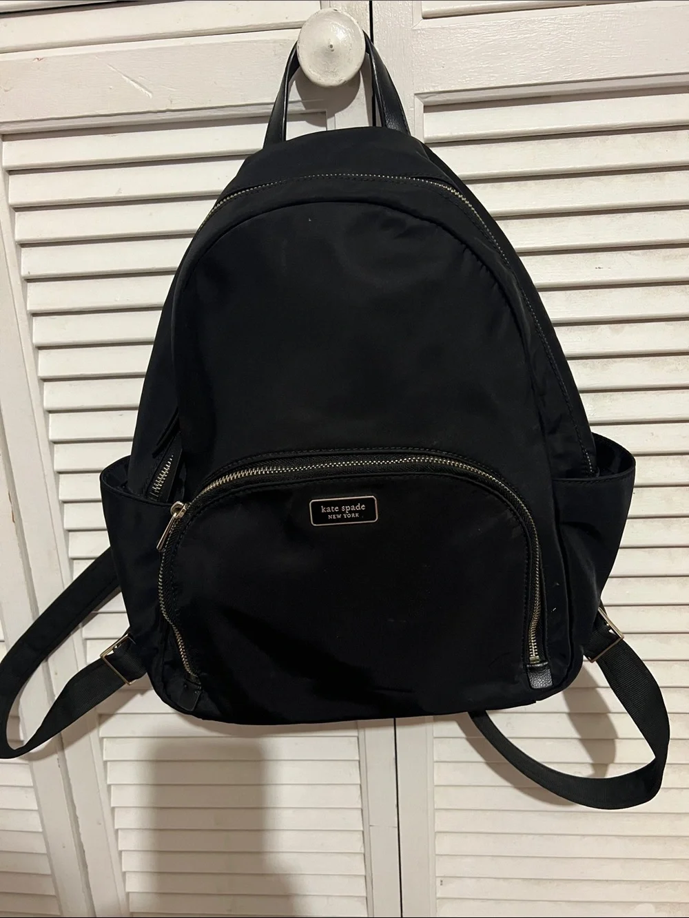 kate spade Black Nylon Backpack with Front Zip Pocket